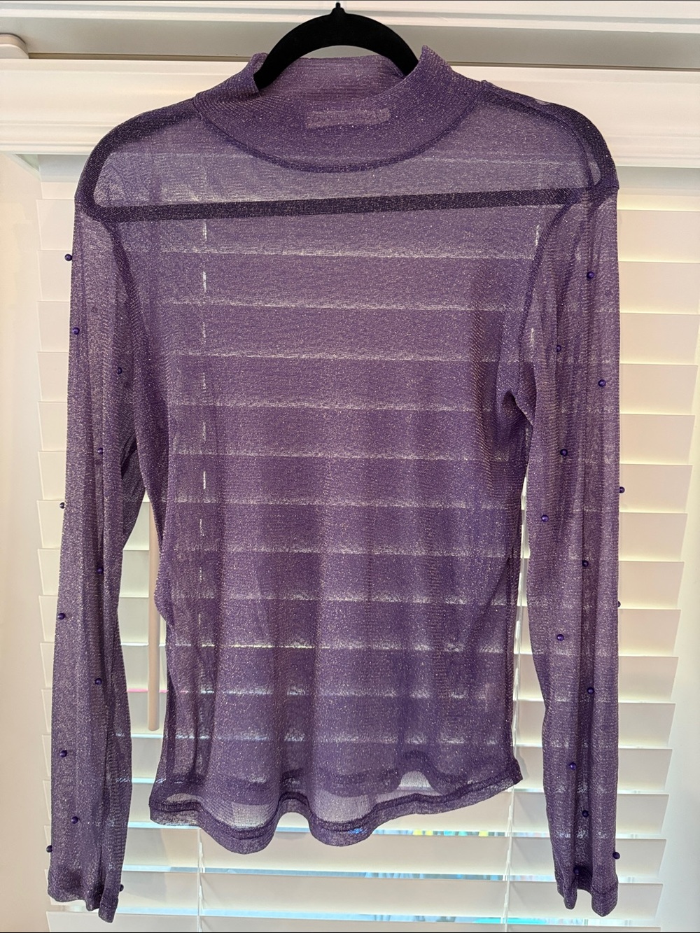 Sheer Mock Neck Long-Sleeve Top in Purple